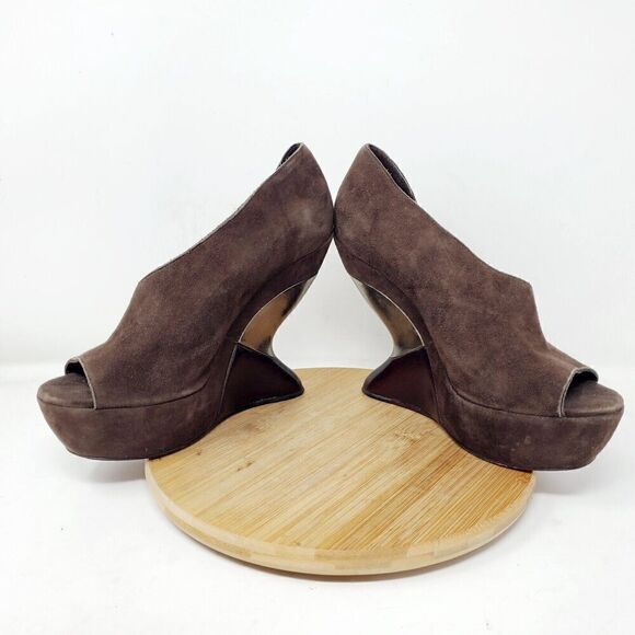 Leifsdottir Wedge Shoes Womens‎ 39 Katerina Brown Suede Platform Cutout - Picture 4 of 13